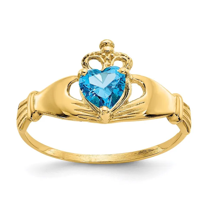 Goldia Rings 14K Yellow Gold CZ December Birthstone Claddagh Heart Ring