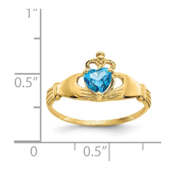 Goldia Rings 14K Yellow Gold CZ December Birthstone Claddagh Heart Ring