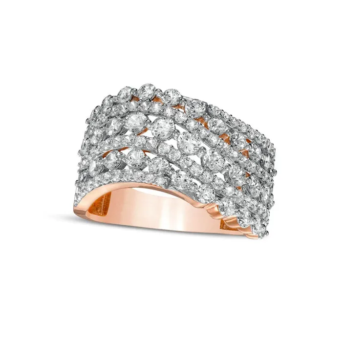Goldia Rings 20 CT TW Natural Diamond MultiRow Wave Anniversary Band in Solid 10K Rose Gold Goldia Rings 20 CT TW Natural Diamond MultiRow Wave Anniversary Band in Solid 10K Rose Gold