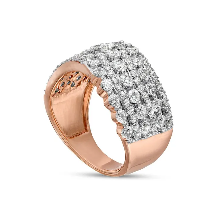 Goldia Rings 20 CT TW Natural Diamond MultiRow Wave Anniversary Band in Solid 10K Rose Gold Goldia Rings 20 CT TW Natural Diamond MultiRow Wave Anniversary Band in Solid 10K Rose Gold
