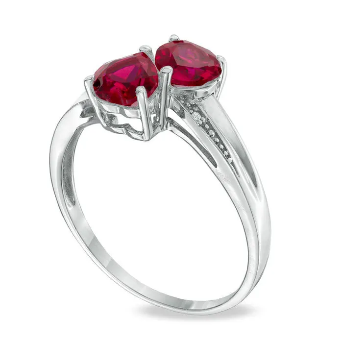 Goldia Rings HeartShaped LabCreated Ruby and Diamond Accent Double Heart Ring in Sterling Silver Goldia Rings HeartShaped LabCreated Ruby and Diamond Accent Double Heart Ring in Sterling Silver