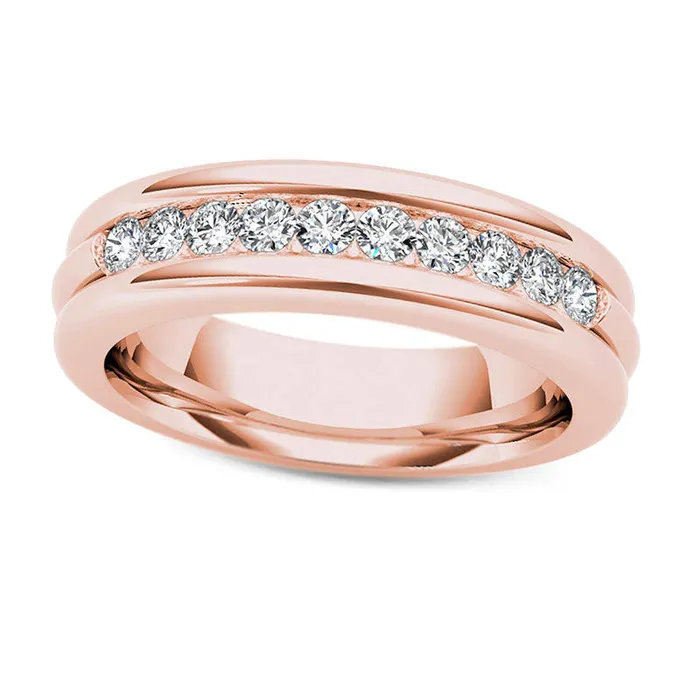 Goldia Rings Mens 020 CT TW Natural Diamond Groove Wedding Band in Solid 14K Rose Gold Goldia Rings Mens 020 CT TW Natural Diamond Groove Wedding Band in Solid 14K Rose Gold