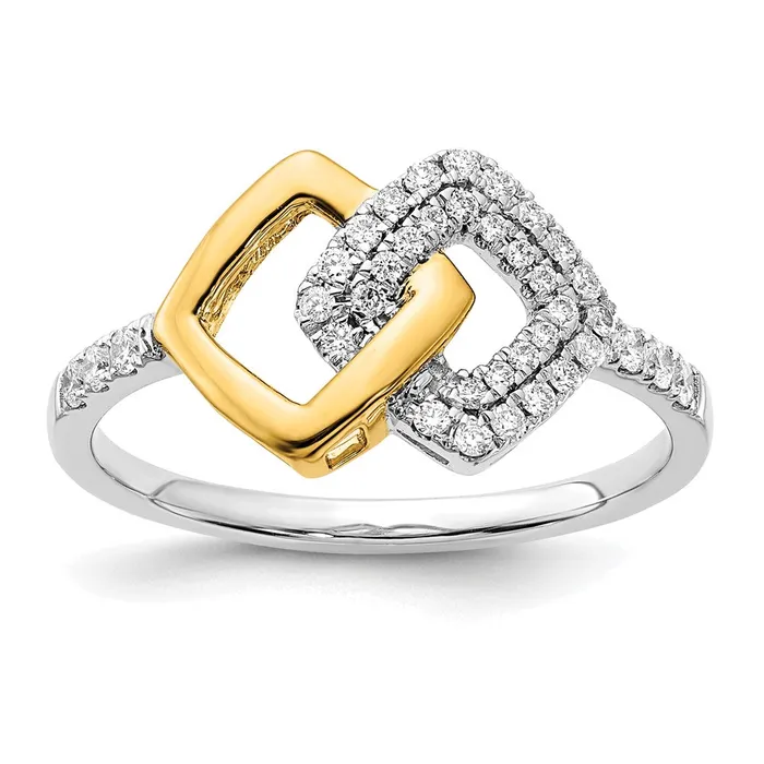 Goldia Rings Solid 14k Twotone Polished Simulated CZ Double Square Ring