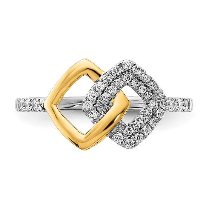 Goldia Rings Solid 14k Twotone Polished Simulated CZ Double Square Ring