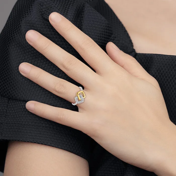 Goldia Rings Solid 14k Twotone Polished Simulated CZ Double Square Ring