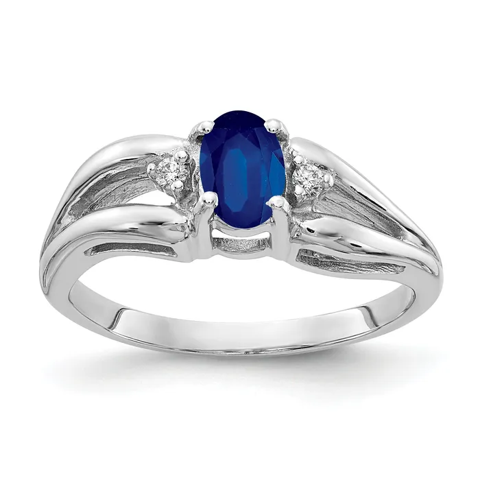 Goldia Rings Solid 14k White Gold 6x4mm Oval Simulated Sapphire VS CZ Ring