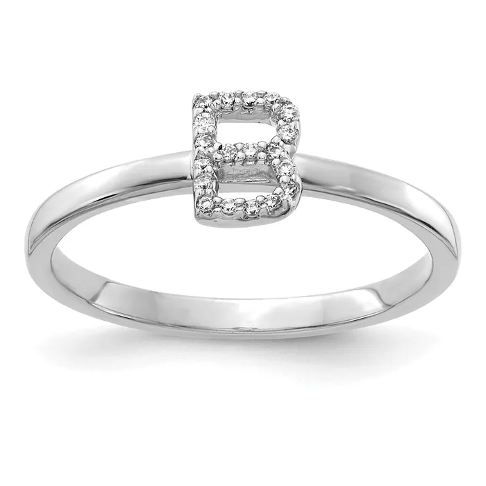 Goldia Rings Solid 14k White Gold Simulated CZ Initial B Ring