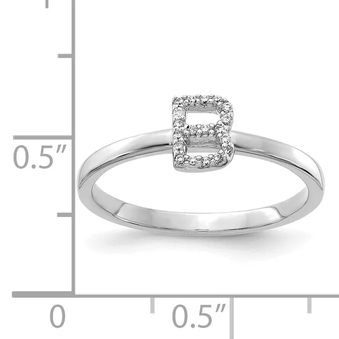 Goldia Rings Solid 14k White Gold Simulated CZ Initial B Ring