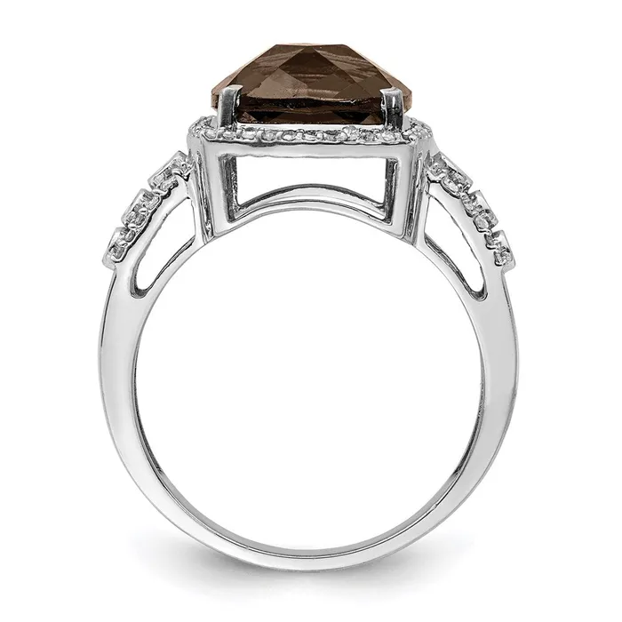 Goldia Rings Sterling Silver Rhodium Diamond u0026 CheckerCut Smoky Quartz Ring