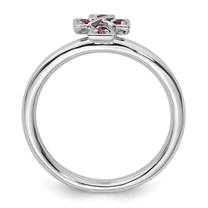 Goldia Rings Sterling Silver Stackable Expressions Rhodium Rhodolite Garnet Cross Ring