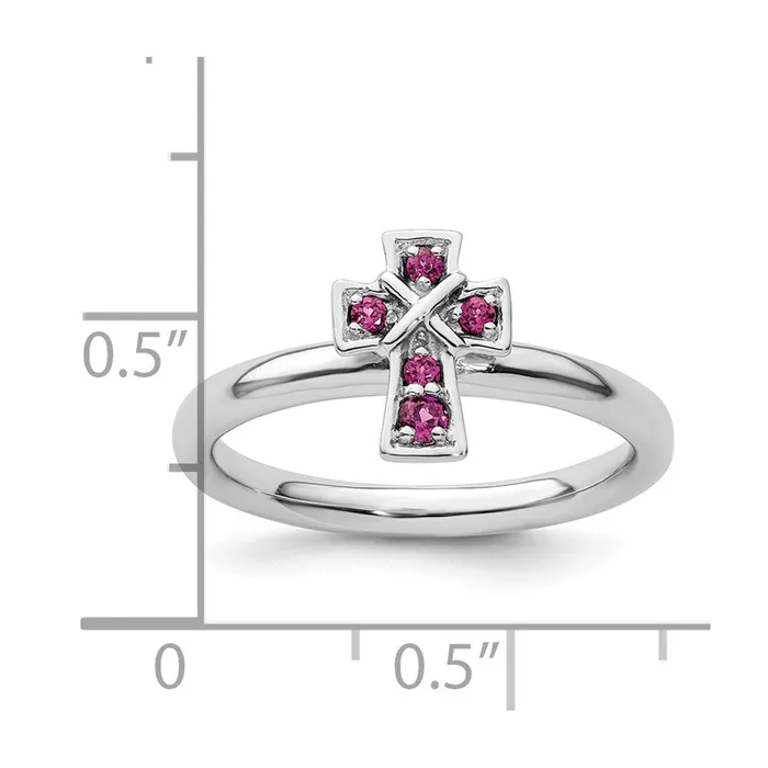 Goldia Rings Sterling Silver Stackable Expressions Rhodium Rhodolite Garnet Cross Ring