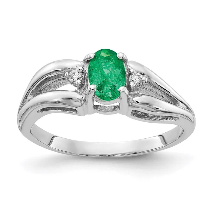 Goldia Solid 14k White Gold 6x4mm Oval Simulated Emerald A CZ Ring Rings Goldia Solid 14k White Gold 6x4mm Oval Simulated Emerald A CZ Ring Rings