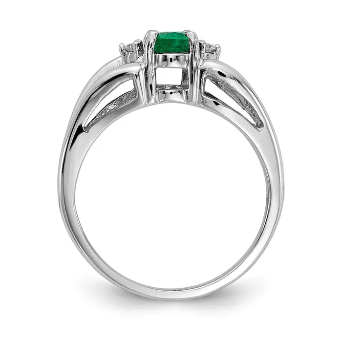 Goldia Solid 14k White Gold 6x4mm Oval Simulated Emerald A CZ Ring Rings