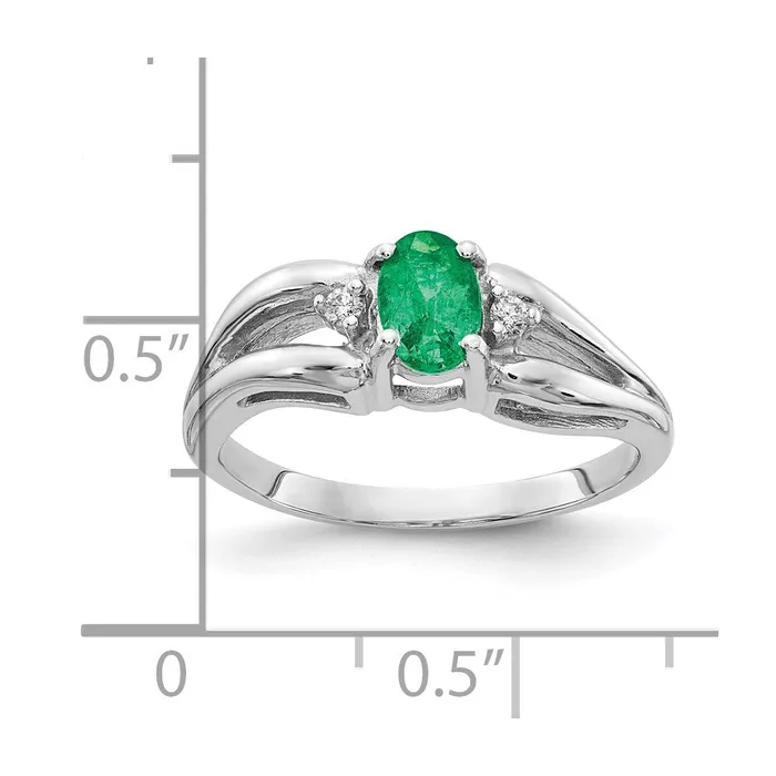 Goldia Solid 14k White Gold 6x4mm Oval Simulated Emerald A CZ Ring Rings