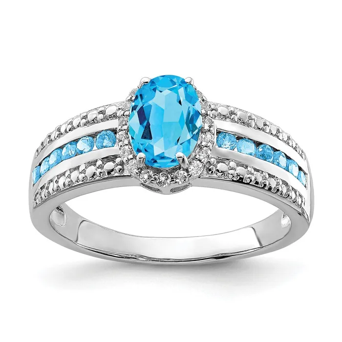 Goldia Sterling Silver Rhodium Blue and White Topaz Ring Rings