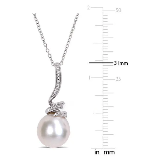 JMS always Necklaces Original AMOUR 11 12 Mm Freshwater Cultured Pearl and Diamond Accent Swirl Drop Pendant with Chain In Sterling Silver JMS always Necklaces Original AMOUR 11 12 Mm Freshwater Cultured Pearl and Diamond Accent Swirl Drop Pendant with Chain In Sterling Silver