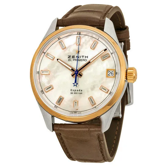 JMS always Watches Original Zenith El Primero Espada Automatic Mother of Pearl Brown Leather Mens Watch 512170465081C713 JMS always Watches Original Zenith El Primero Espada Automatic Mother of Pearl Brown Leather Mens Watch 512170465081C713