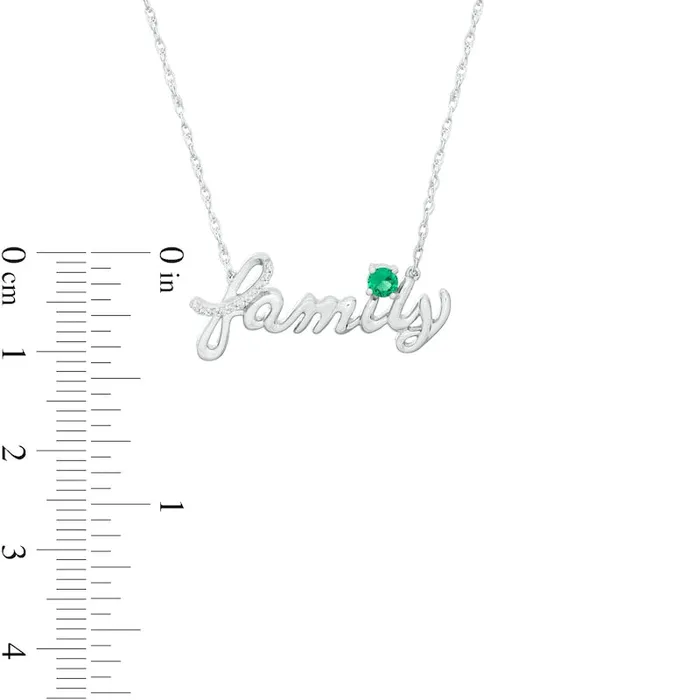 LabCreated Emerald and Diamond Accent family Script Necklace in Sterling Silver Goldia Necklaces LabCreated Emerald and Diamond Accent family Script Necklace in Sterling Silver Goldia Necklaces