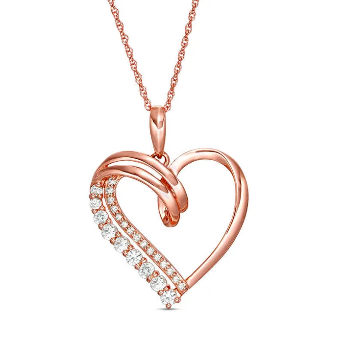 LabCreated White Sapphire and 007 CT TW Diamond Looping Heart Pendant in 10K Rose Gold Goldia Necklaces LabCreated White Sapphire and 007 CT TW Diamond Looping Heart Pendant in 10K Rose Gold Goldia Necklaces