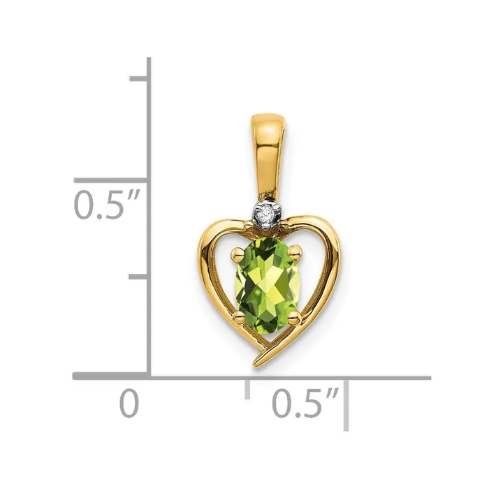 Natural Diamond and Oval Peridot Heart Love Chain Slide Pendant in Solid 14K Yellow Gold Goldiacom Necklaces