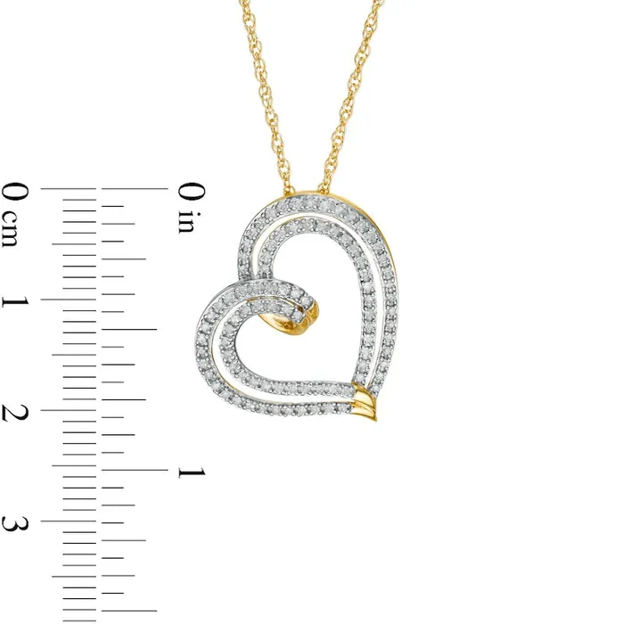 Necklaces 025 CT TW Natural Diamond Tilted Ribbon Heart Pendant in 10K Yellow Gold Goldia Necklaces 025 CT TW Natural Diamond Tilted Ribbon Heart Pendant in 10K Yellow Gold Goldia