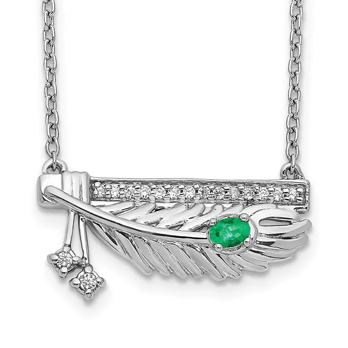 Necklaces 14k White Gold Real Diamond Bar wEmerald Feather 18 inch Necklace Goldia Necklaces 14k White Gold Real Diamond Bar wEmerald Feather 18 inch Necklace Goldia