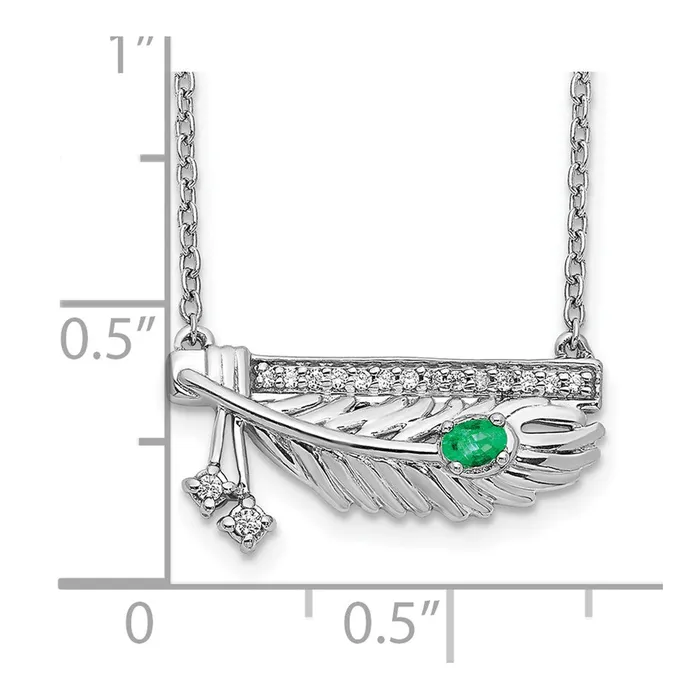 Necklaces 14k White Gold Real Diamond Bar wEmerald Feather 18 inch Necklace Goldia