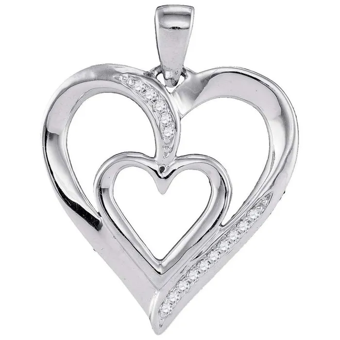 Necklaces gndatlanta 14k White Gold Round Diamond Double Nested Heart Pendant 120 Cttw Necklaces gndatlanta 14k White Gold Round Diamond Double Nested Heart Pendant 120 Cttw