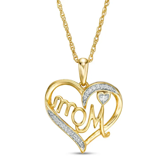 Necklaces Goldia 005 CT TW Natural Diamond Heart Mom Pendant in 10K Yellow Gold Necklaces Goldia 005 CT TW Natural Diamond Heart Mom Pendant in 10K Yellow Gold