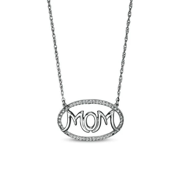 Necklaces Goldia 007 CT TW Natural Diamond MOM Oval Outline Necklace in Sterling Silver Necklaces Goldia 007 CT TW Natural Diamond MOM Oval Outline Necklace in Sterling Silver