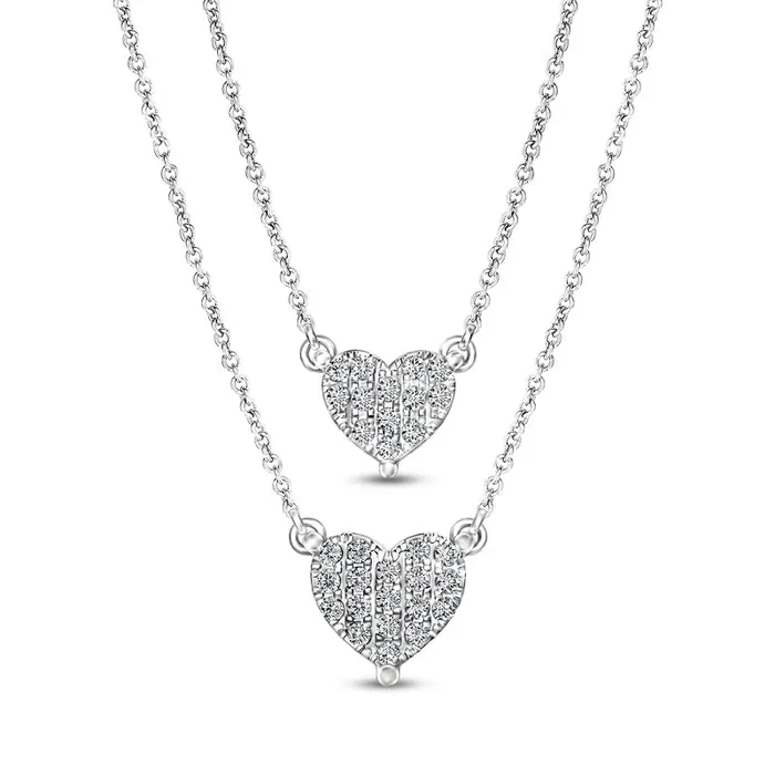 Necklaces Goldia 01 CT TW Natural Diamond Double Strand Heart Necklace in Sterling Silver Necklaces Goldia 01 CT TW Natural Diamond Double Strand Heart Necklace in Sterling Silver