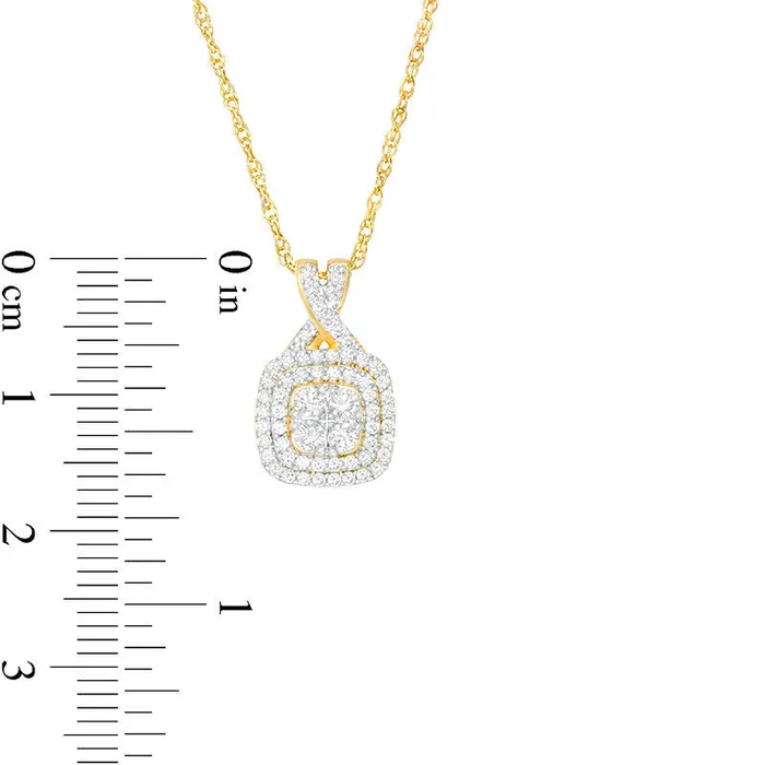 Necklaces Goldia 038 CT TW Quad Natural Diamond Double Cushion Frame Pendant in 10K Yellow Gold Necklaces Goldia 038 CT TW Quad Natural Diamond Double Cushion Frame Pendant in 10K Yellow Gold