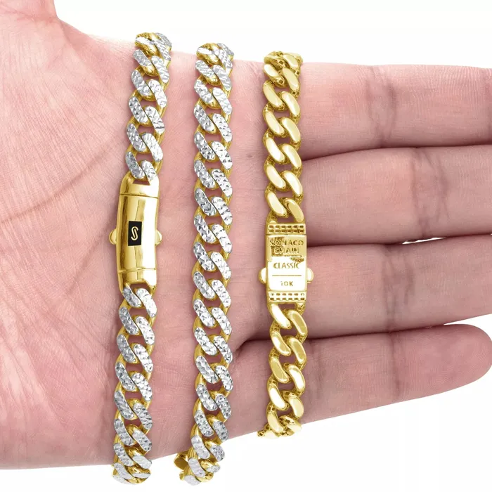 Necklaces Goldiacom 10k Yellow Gold 13mm Monaco Miami Cuban Link Diamond Cut Pave Chain Necklace 22