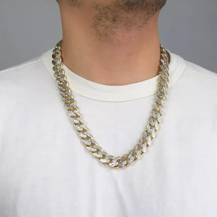 Necklaces Goldiacom 10k Yellow Gold 13mm Monaco Miami Cuban Link Diamond Cut Pave Chain Necklace 22