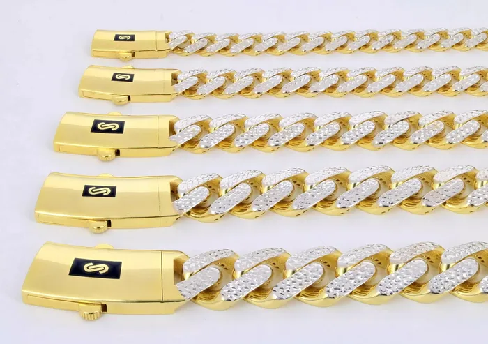 Necklaces Goldiacom 10k Yellow Gold 13mm Monaco Miami Cuban Link Diamond Cut Pave Chain Necklace 22