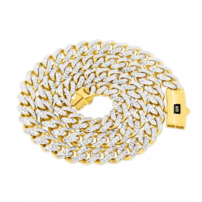 Necklaces Goldiacom 10k Yellow Gold 13mm Monaco Miami Cuban Link Diamond Cut Pave Chain Necklace 22