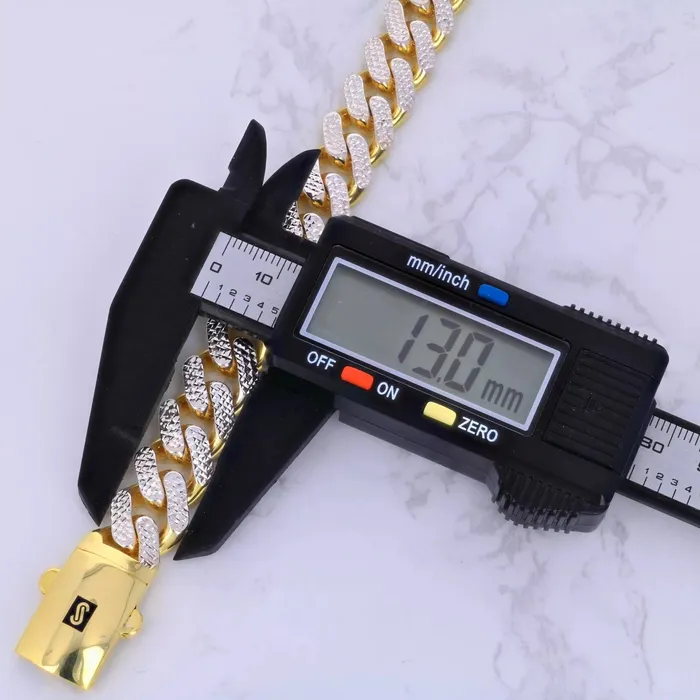Necklaces Goldiacom 10k Yellow Gold 13mm Monaco Miami Cuban Link Diamond Cut Pave Chain Necklace 22