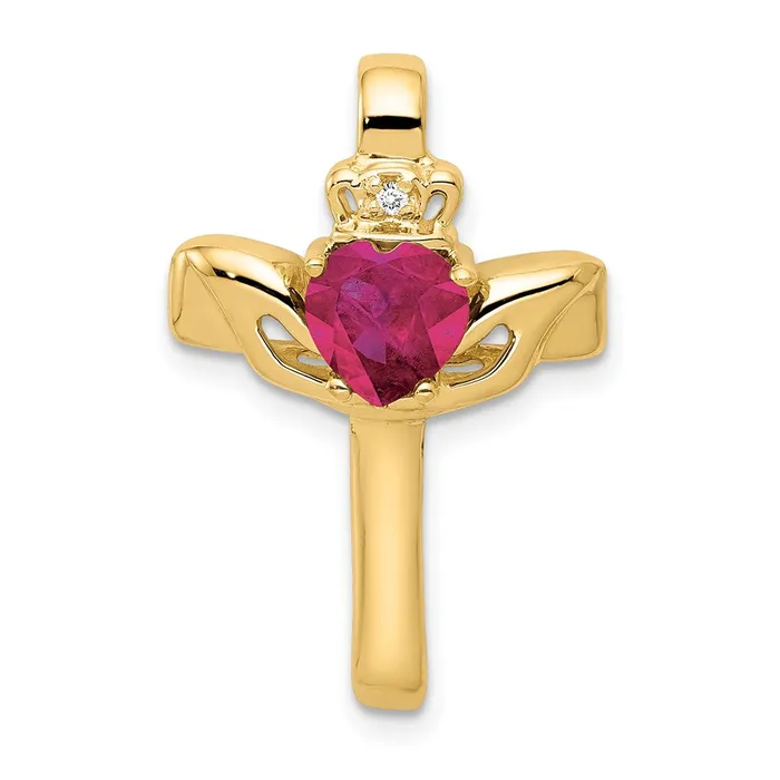 Necklaces Goldiacom 14k 6mm Claddagh Created Ruby AA Diamond Cross Pendant Necklaces Goldiacom 14k 6mm Claddagh Created Ruby AA Diamond Cross Pendant