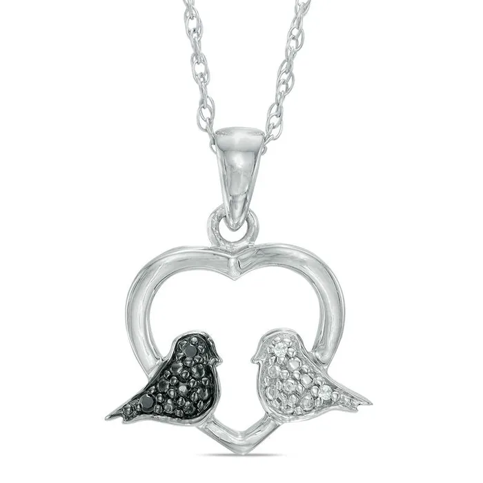 Necklaces Goldia Enhanced Black and White Natural Diamond Accent Love Birds in Heart Pendant in Sterling Silver Necklaces Goldia Enhanced Black and White Natural Diamond Accent Love Birds in Heart Pendant in Sterling Silver