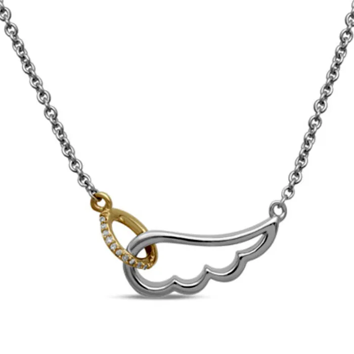 Necklaces Goldia Natural Diamond Accent Interlocking Wing and Halo Necklace in Sterling Silver with 14K Gold Plate