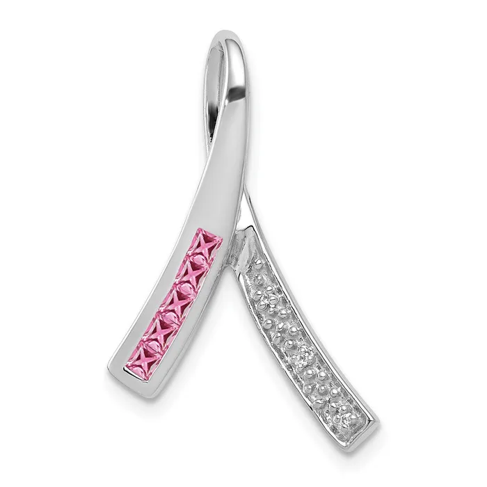 Necklaces Goldia Solid 14k White Gold Simulated CZ and PinK Sapphire Pendant Necklaces Goldia Solid 14k White Gold Simulated CZ and PinK Sapphire Pendant