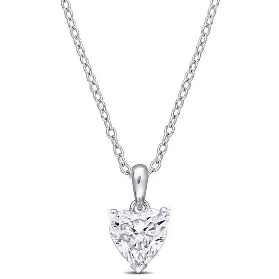 Original AMOUR 1 CT DEW Heart Shaped Created Moissanite Solitaire Pendant with Chain In Sterling Silver JMS always Necklaces Original AMOUR 1 CT DEW Heart Shaped Created Moissanite Solitaire Pendant with Chain In Sterling Silver JMS always Necklaces
