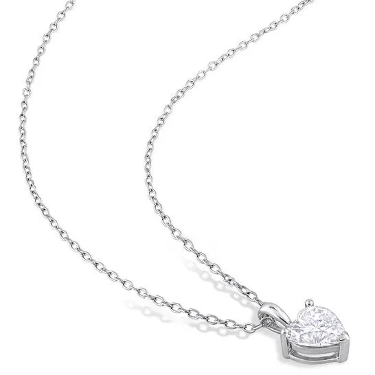 Original AMOUR 1 CT DEW Heart Shaped Created Moissanite Solitaire Pendant with Chain In Sterling Silver JMS always Necklaces Original AMOUR 1 CT DEW Heart Shaped Created Moissanite Solitaire Pendant with Chain In Sterling Silver JMS always Necklaces