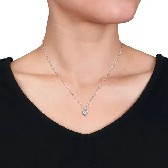 Original AMOUR 1 CT DEW Heart Shaped Created Moissanite Solitaire Pendant with Chain In Sterling Silver JMS always Necklaces Original AMOUR 1 CT DEW Heart Shaped Created Moissanite Solitaire Pendant with Chain In Sterling Silver JMS always Necklaces