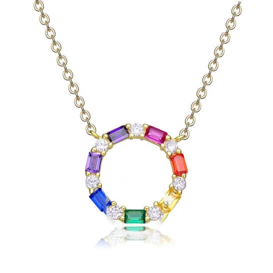 Original Rachel Glauber 14K Gold Plated Rainbow Cubic Zirconia Circle Necklace JMS always Necklaces Original Rachel Glauber 14K Gold Plated Rainbow Cubic Zirconia Circle Necklace JMS always Necklaces