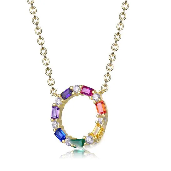 Original Rachel Glauber 14K Gold Plated Rainbow Cubic Zirconia Circle Necklace JMS always Necklaces Original Rachel Glauber 14K Gold Plated Rainbow Cubic Zirconia Circle Necklace JMS always Necklaces