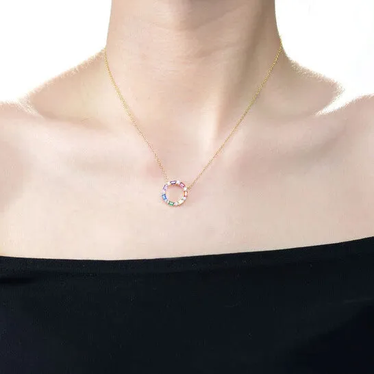 Original Rachel Glauber 14K Gold Plated Rainbow Cubic Zirconia Circle Necklace JMS always Necklaces Original Rachel Glauber 14K Gold Plated Rainbow Cubic Zirconia Circle Necklace JMS always Necklaces