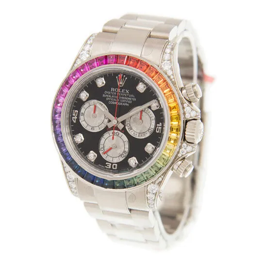 Original Rolex Cosmograph Daytona Chronograph Rainbow Diamond Black Dial Watch 116599 RBOW JMS always Watches Original Rolex Cosmograph Daytona Chronograph Rainbow Diamond Black Dial Watch 116599 RBOW JMS always Watches