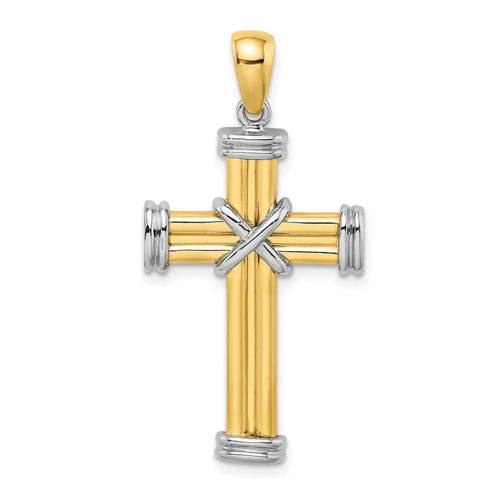 Rings 14k Twotone Gold Polished Cross Charm Goldia