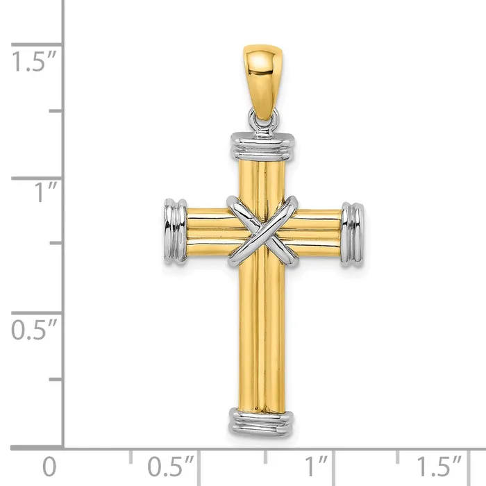 Rings 14k Twotone Gold Polished Cross Charm Goldia